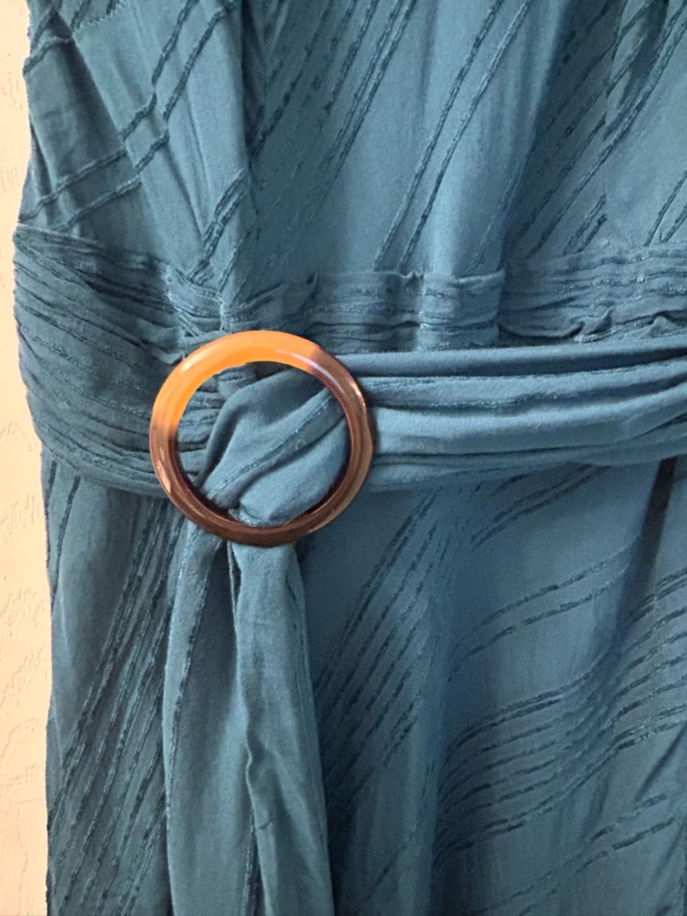 Anthropologie Guinevere Teal Maxi Dress Belted Asymmetrical Hem Size 0 - Picture 5 of 9